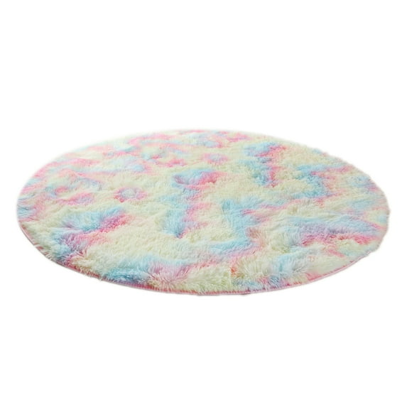 Round Fluffy Soft Area Rugs, Plush Carpet Circle Nursery Rug for Living Room Home Decor Circular Carpet, 48.03x48.03 inches, Rainbow