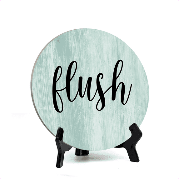 Round Flush, Light Green Decorative Bathroom Table Sign with Acrylic Easel (5 x 5")