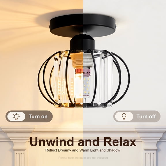 Round Flush Mount Ceiling Light Fixture, Single E26 Lamp Holder( without Bulbs), 110 To 240V Wide Voltage Simple Frame Indoor Decor Ambient Lamp