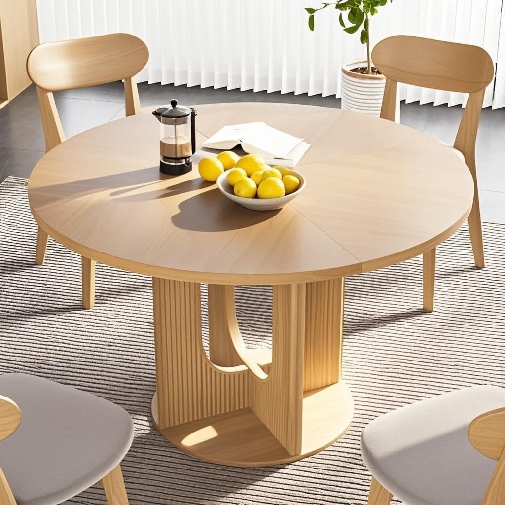 Round Fluted Dining Table for 4, Circle Kitchen Table with Pedestal ...