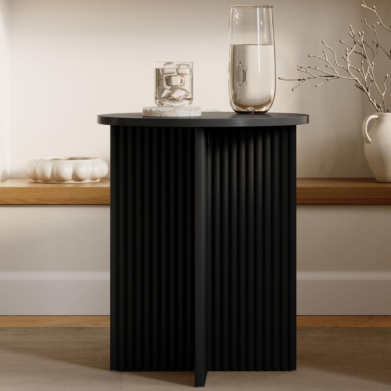 Round Fluted Living Room Side Table - Pedestal Drink Desk - Modern Home ...