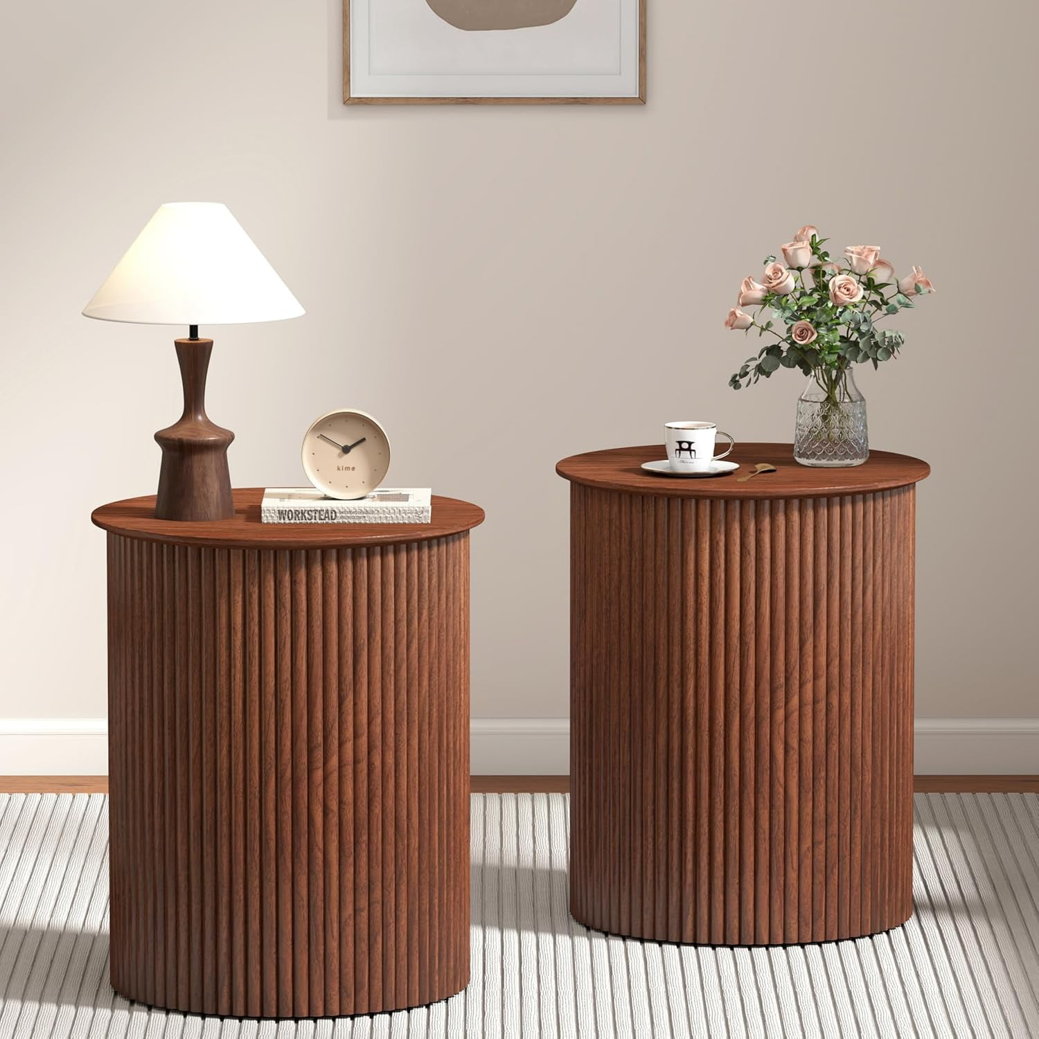 Round Fluted Side Table Set of 2, 17.7" Mid-Century Modern End Tables ...