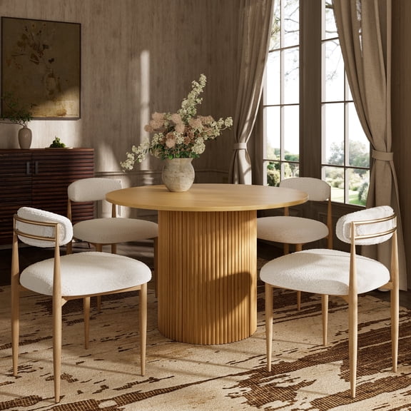 Round Fluted Wood Dining Table for 4, 47" Modern Kitchen Round Table with Pedestal Base, 300 lbs Capacity for Dining Room & Kitchen,Natural