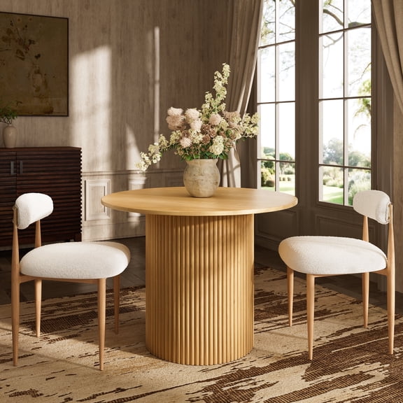 Morden Fort Round Fluted Wood Dining Table, 47" Modern Kitchen Round Table with Pedestal Base, 300lbs Capacity for Dining Room & Kitchen,Natural