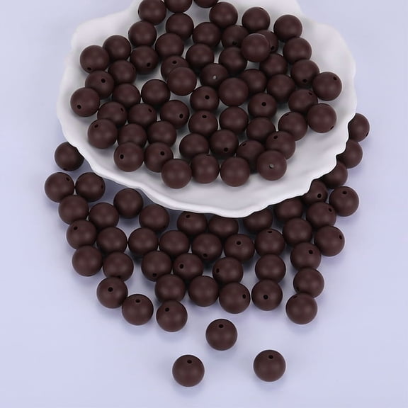 Round Focal Beads Coffee 15mm Hole: 2mm
