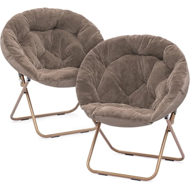 Urban Lifestyle Micromink Foldable Saucer Chair – Soft Grey Faux Fur Lounge Chair For Bedroom, Dorm & Living Room