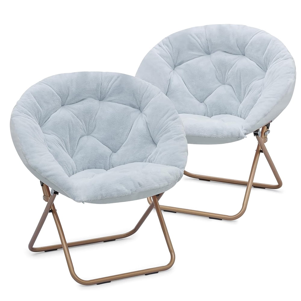 Round Foldable Oversized Moon Saucer Chair for Adults Large Cozy Chair for Bedroom, Living Room, Blue, Set of 2
