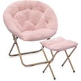 Round Foldable Oversized Moon Saucer Chair for Adults with Ottoman Foot