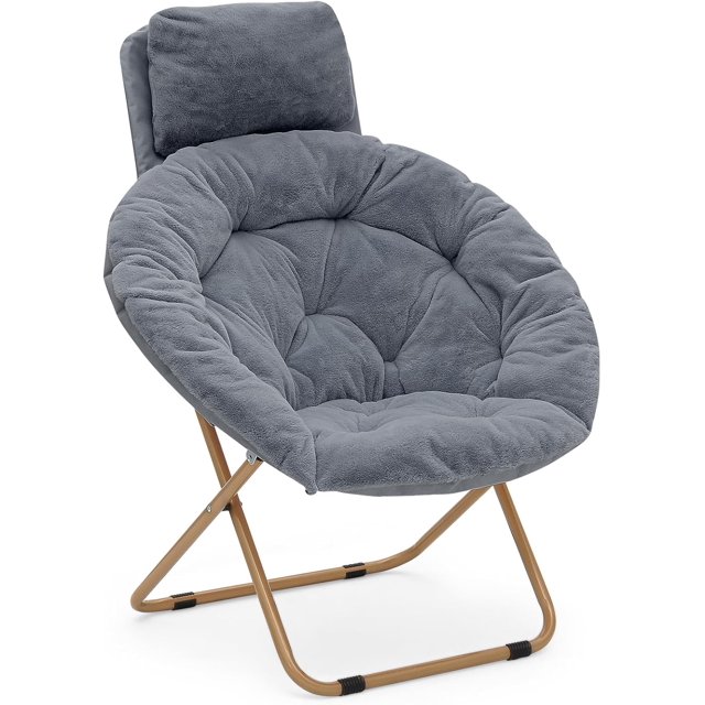 Round Folding Faux Fur Saucer Chair for Bedroom Living Room Dorm