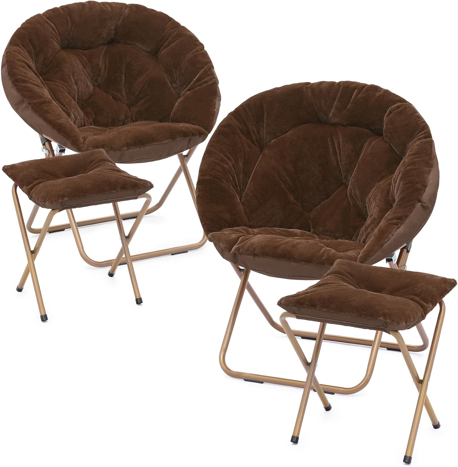 Round Folding Faux Fur Saucer Chair For Bedroom Living Room Dorm