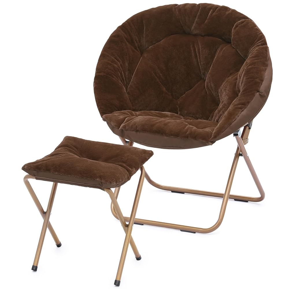 Round Folding Faux Fur Saucer Chair For Bedroom Living Room Dorm