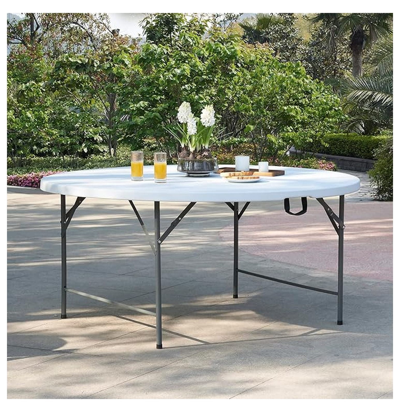 Round Folding Table 5ft - Portable Resin Table with Carry Handle ...