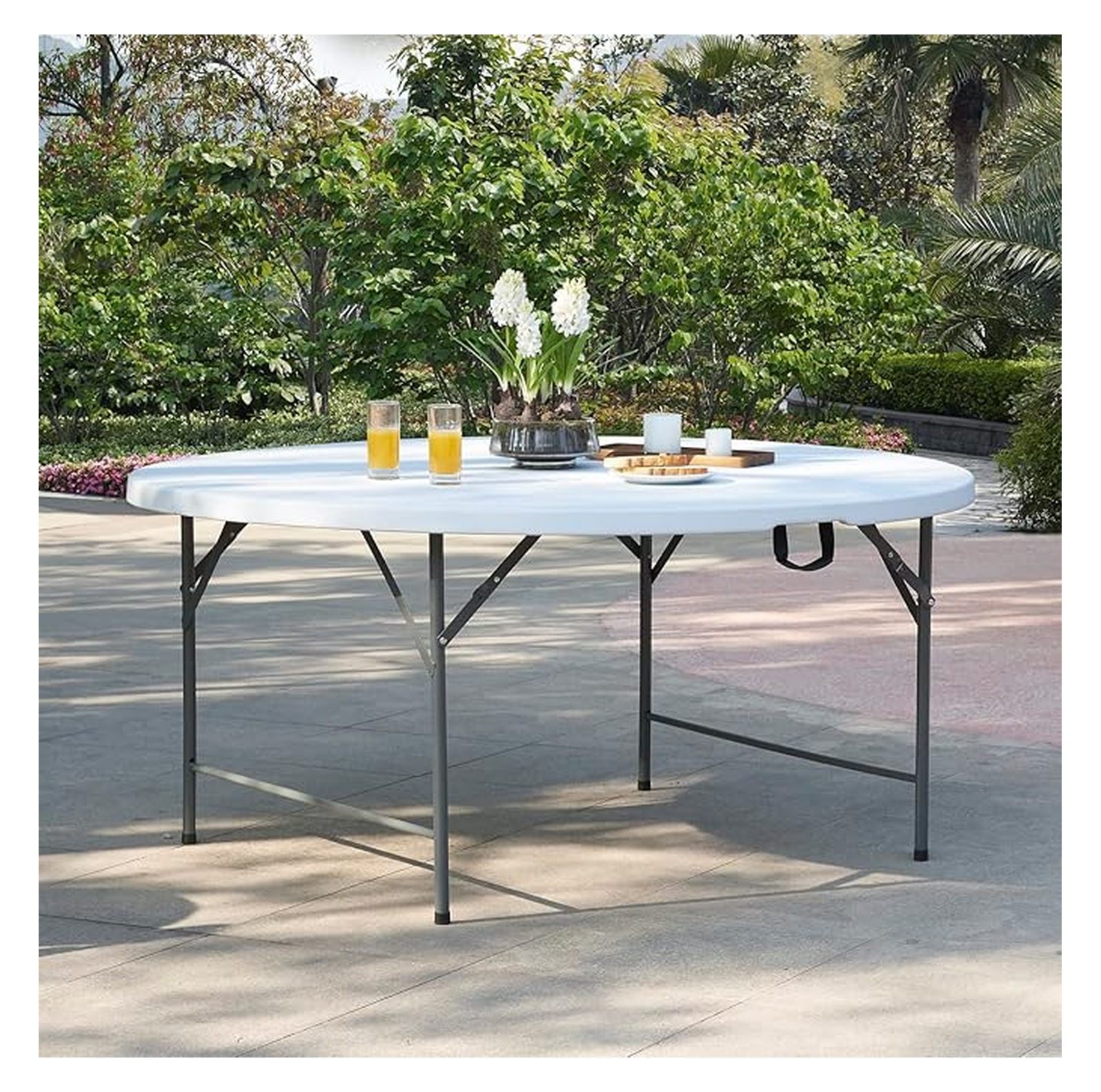 Portable Round Table Round Folding Table 5ft, Portable Resin Table with Carrying Handle ...