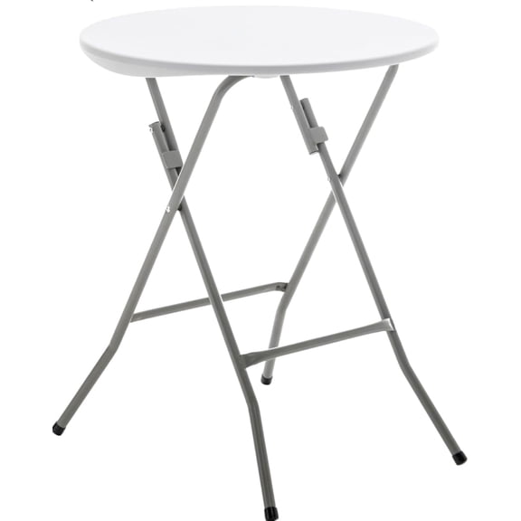 Round Folding Table – Heavy-Duty Plastic Banquet Table, Granite White, Indoor/Outdoor Use (24")