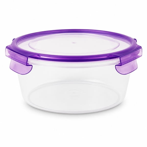 Round Food Storage Container with Purple Locking Lid, 51 Oz Capacity BPA-Free Reusable Meal Prep Bowl, Airtight Microwave Freezer & Dishwasher Safe Kitchen Food Saver