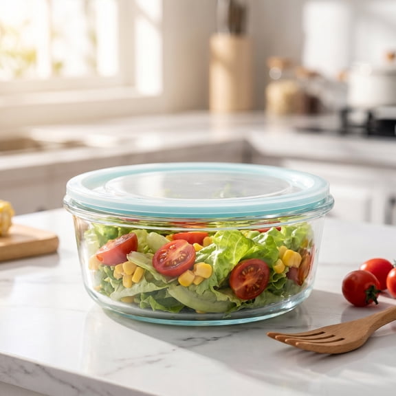 Round Food Storage Container with Vented Buckle Lid,Leakproof Snap Seal Bowl for Lunch Leftovers Fruit,Portable for School Office Home,7x3 in