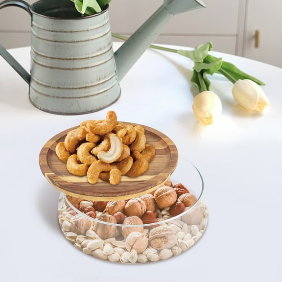Round Food Storage Platter Rustic Snack Tray Food Storage Box for Home Kitchen Party Candy Nuts Fruit, Clear