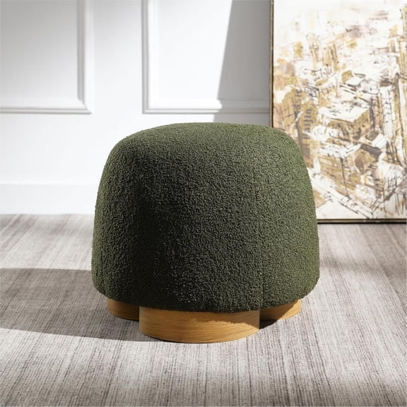 Round Foot Stool, Small Mushroom Ottoman Pouf Footstools Modern Boucle Ottoman Footrest Under Desk, Teddy Foot Rest for Couch Sofa  Floor Step Stool for Living Room,Bedroom,Office (Olive Green)