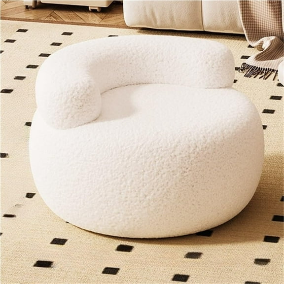 Round Footrest, Sofa Stool with Wooden Frame, Round Ottomans with Backrest and Soft Sponge for Living Room, Bedroom, Study Room(White)