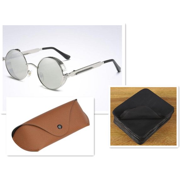 Round Frame Metal Sunglasses with UV Protection for Round, Long, Square, and Oval Faces