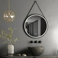 thumbnail image 1 of Round Framed Anti-Fog Dimmable Rope Hanging LED Bathroom Vanity Mirror 28"28" - Black/Silver, 1 of 5