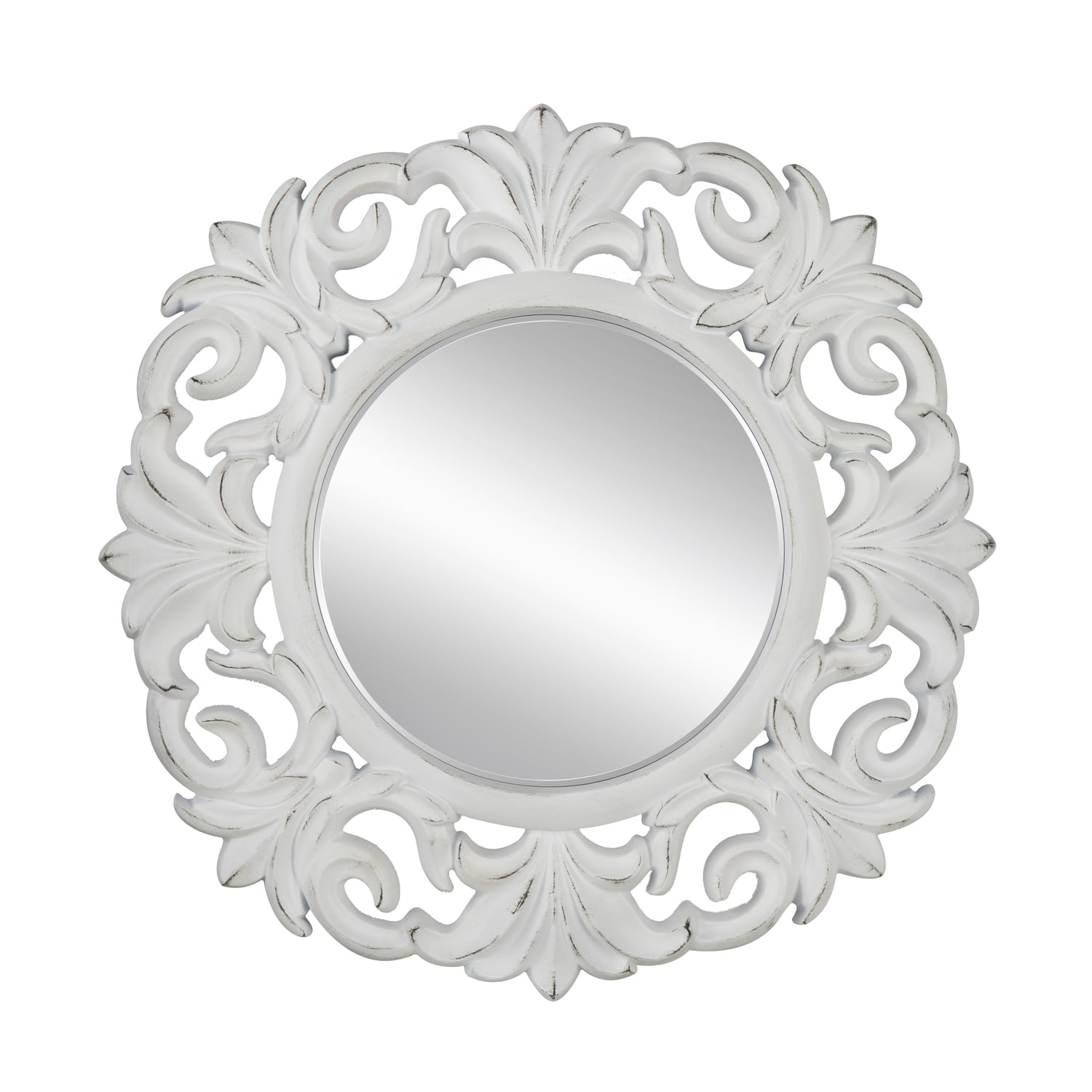 Large Round White Wood Framed Wall Mirror