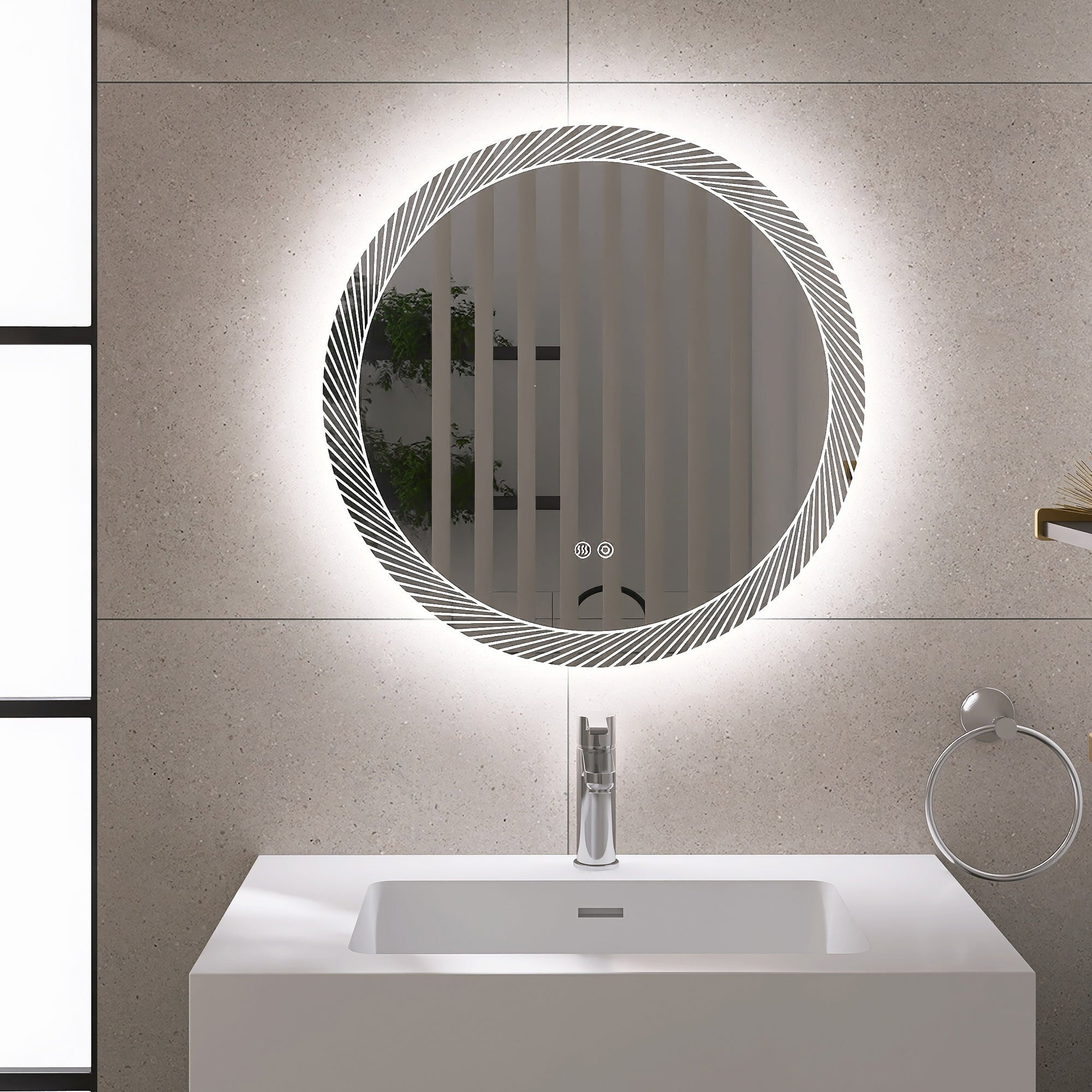 Round Frameless AntiFog Wall Mounted LED Bathroom Vanity Mirror 24" x