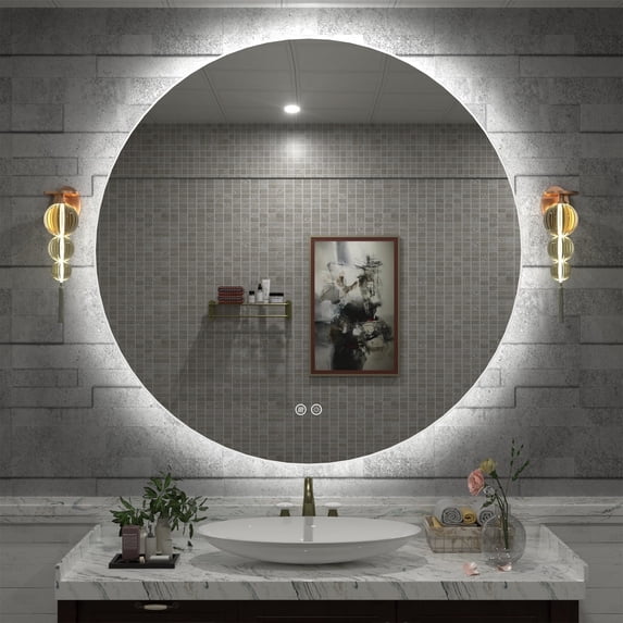 20 Inch Backlit Round LED Wall Mirror, Frameless LED Anti-Fog Bathroom Vanity Mirror, Dimmable 3 Colors, Memory Function