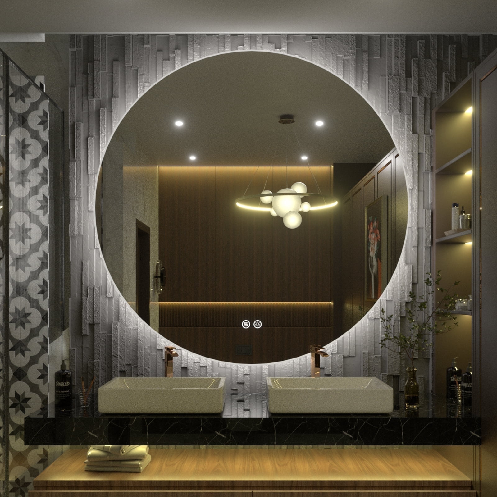 Apmir 24 Inch Round LED Wall Mirror with Backlit, Frameless LED Anti ...