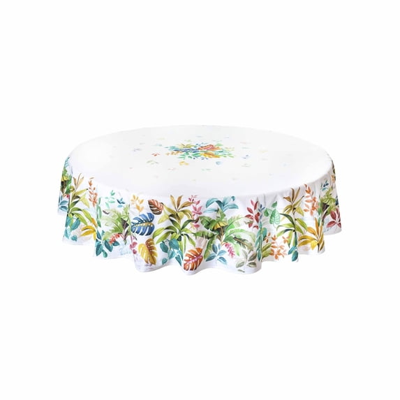 Round French Provencal Tablecloth Antilles White, 90" Round, Easy-Care Cotton Coated French Tablecloth, Spill Resistant Wipeable, Tissus Toselli, Acrylic Coated 100% Cotton, Provencal French Luxury...