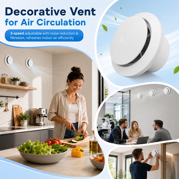 Round Fresh Air Outlet, Air Diffuser, Vent Cover, Air Vent Covers, Ceiling Vent Covers, 1Pc 5X3X2.5 in Press-Type Adjustable Circular Hvac Vent with Built-In Filter, Easy to