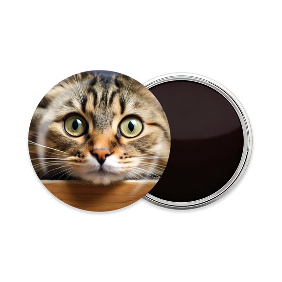 Round Fridge Magnets, 1Pcs 2.2in Cute Refrigerator Magnets Decorative for Whiteboard, Classroom, Locker, Kitchen, Birthday Gifts - Adorable Cat'S Face Peering Over The Edge of Wooden Table