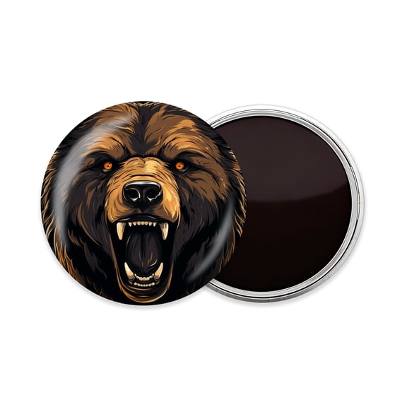 Round Fridge Magnets, 1Pcs 2.2in Cute Refrigerator Magnets Decorative for Whiteboard, Classroom, Locker, Kitchen, Birthday Gifts - Angry Bear Head with Open Mouth And Sharp Teeth