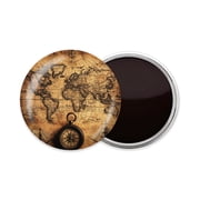 Round Fridge Magnets, 1Pcs 2.2in Cute Refrigerator Magnets Decorative for Whiteboard, Classroom, Locker, Kitchen, Birthday Gifts - Antique World Map with Compasses And Sailing Ships