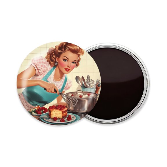 Round Fridge Magnets, 1Pcs 2.2in Cute Refrigerator Magnets Decorative for Whiteboard, Classroom, Locker, Kitchen, Birthday Gifts - Attractive Woman Baking