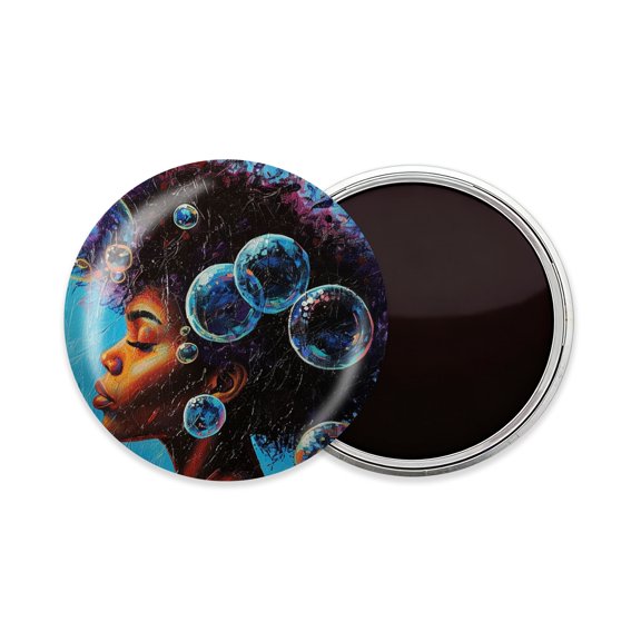 Round Fridge Magnets, 1Pcs 2.2in Cute Refrigerator Magnets Decorative for Whiteboard, Classroom, Locker, Kitchen, Birthday Gifts - Beautiful Black Woman with Afro Surrounded By Bubbles