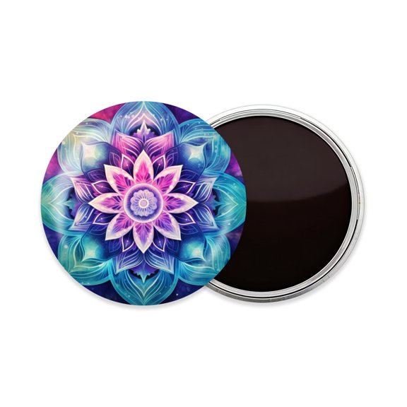 Round Fridge Magnets, 1Pcs 2.2in Cute Refrigerator Magnets Decorative for Whiteboard, Classroom, Locker, Kitchen, Birthday Gifts - Beautiful Mandala Flower with Galaxy Background