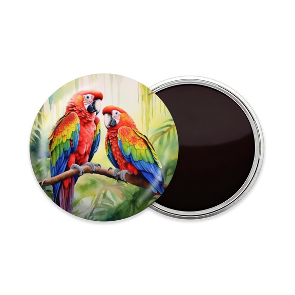 Round Fridge Magnets, 1Pcs 2.2in Cute Refrigerator Magnets Decorative for Whiteboard, Classroom, Locker, Kitchen, Birthday Gifts - Beautiful Parrots in The Rainforest