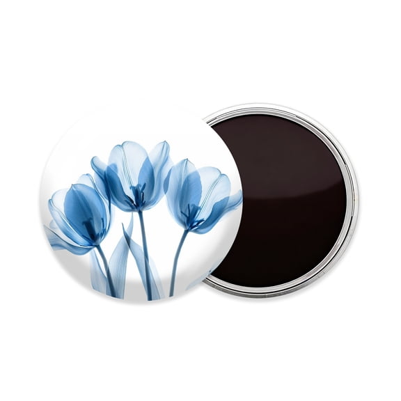 Round Fridge Magnets, 1Pcs 2.2in Cute Refrigerator Magnets Decorative for Whiteboard, Classroom, Locker, Kitchen, Birthday Gifts - Blue Tulips with Transparent Petals