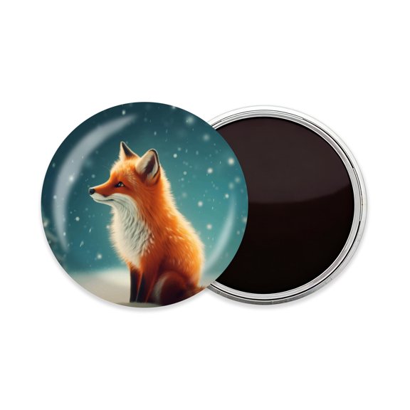 Round Fridge Magnets, 1Pcs 2.2in Cute Refrigerator Magnets Decorative for Whiteboard, Classroom, Locker, Kitchen, Birthday Gifts - Cute Fox Sitting in The Snow