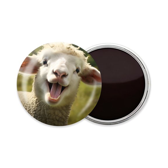Round Fridge Magnets, 1Pcs 2.2in Cute Refrigerator Magnets Decorative for Whiteboard, Classroom, Locker, Kitchen, Birthday Gifts - Cute Happy Sheep with Open Mouth on Farm