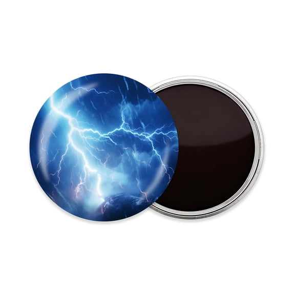 Round Fridge Magnets, 1Pcs 2.2in Cute Refrigerator Magnets Decorative for Whiteboard, Classroom, Locker, Kitchen, Birthday Gifts - Dark Blue Sky with Lightning Striking The Earth