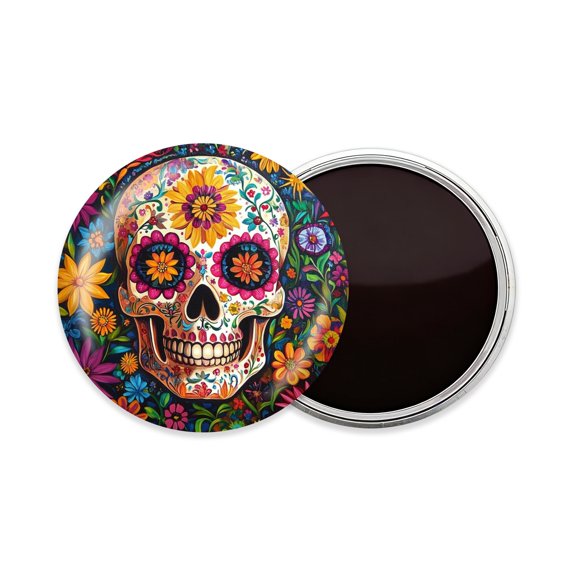 Round Fridge Magnets, 1Pcs 2.2in Cute Refrigerator Magnets Decorative for Whiteboard, Classroom, Locker, Kitchen, Birthday Gifts - Festivethemed Sugar Skull Color Print