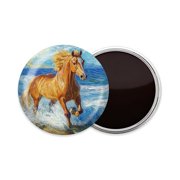 Round Fridge Magnets, 1Pcs 2.2in Cute Refrigerator Magnets Decorative for Whiteboard, Classroom, Locker, Kitchen, Birthday Gifts - Galloping Horse By The Sea in Thick - Stroke Oil Painting