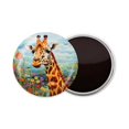 thumbnail image 1 of Round Fridge Magnets, 1Pcs 2.2in Cute Refrigerator Magnets Decorative for Whiteboard, Classroom, Locker, Kitchen, Birthday Gifts - Giraffe Stands in Field Surrounded By Colorful Blooms, 1 of 6