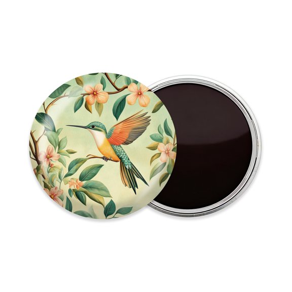 Round Fridge Magnets, 1Pcs 2.2in Cute Refrigerator Magnets Decorative for Whiteboard, Classroom, Locker, Kitchen, Birthday Gifts - Green Hummingbird with Outstretched Wings
