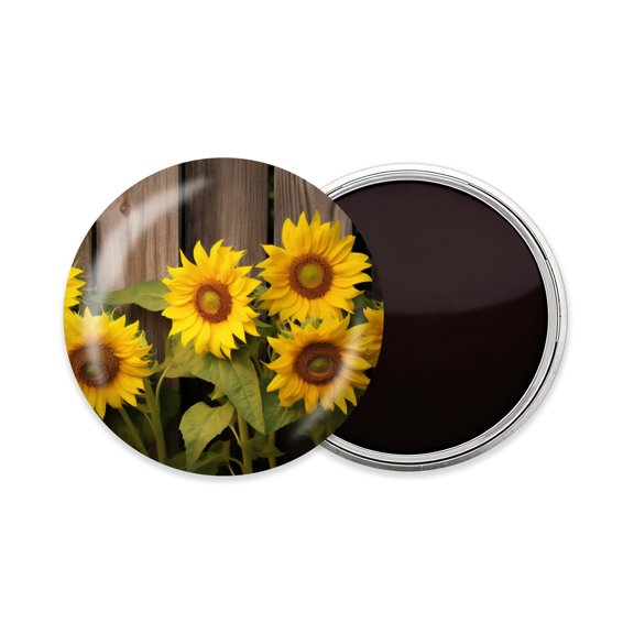 Round Fridge Magnets, 1Pcs 2.2in Cute Refrigerator Magnets Decorative for Whiteboard, Classroom, Locker, Kitchen, Birthday Gifts - Group of Sunflowers Growing in Front of Old Wooden Fence
