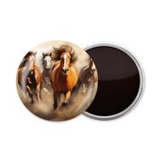 Round Fridge Magnets, 1Pcs 2.2in Cute Refrigerator Magnets Decorative for Whiteboard, Classroom, Locker, Kitchen, Birthday Gifts - Horses Running with Dust Flying in The Air