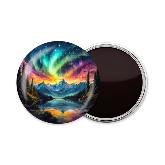 Round Fridge Magnets, 1Pcs 2.2in Cute Refrigerator Magnets Decorative for Whiteboard, Classroom, Locker, Kitchen, Birthday Gifts - Northern Lights Over Mountains And Forests
