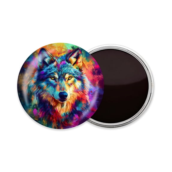 Round Fridge Magnets, 1Pcs 2.2in Cute Refrigerator Magnets Decorative for Whiteboard, Classroom, Locker, Kitchen, Birthday Gifts - Oil Painting of Colorful Wolf